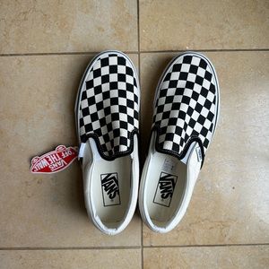 Black and White Checkerboard Classic Slip-On Vans Sneakers
